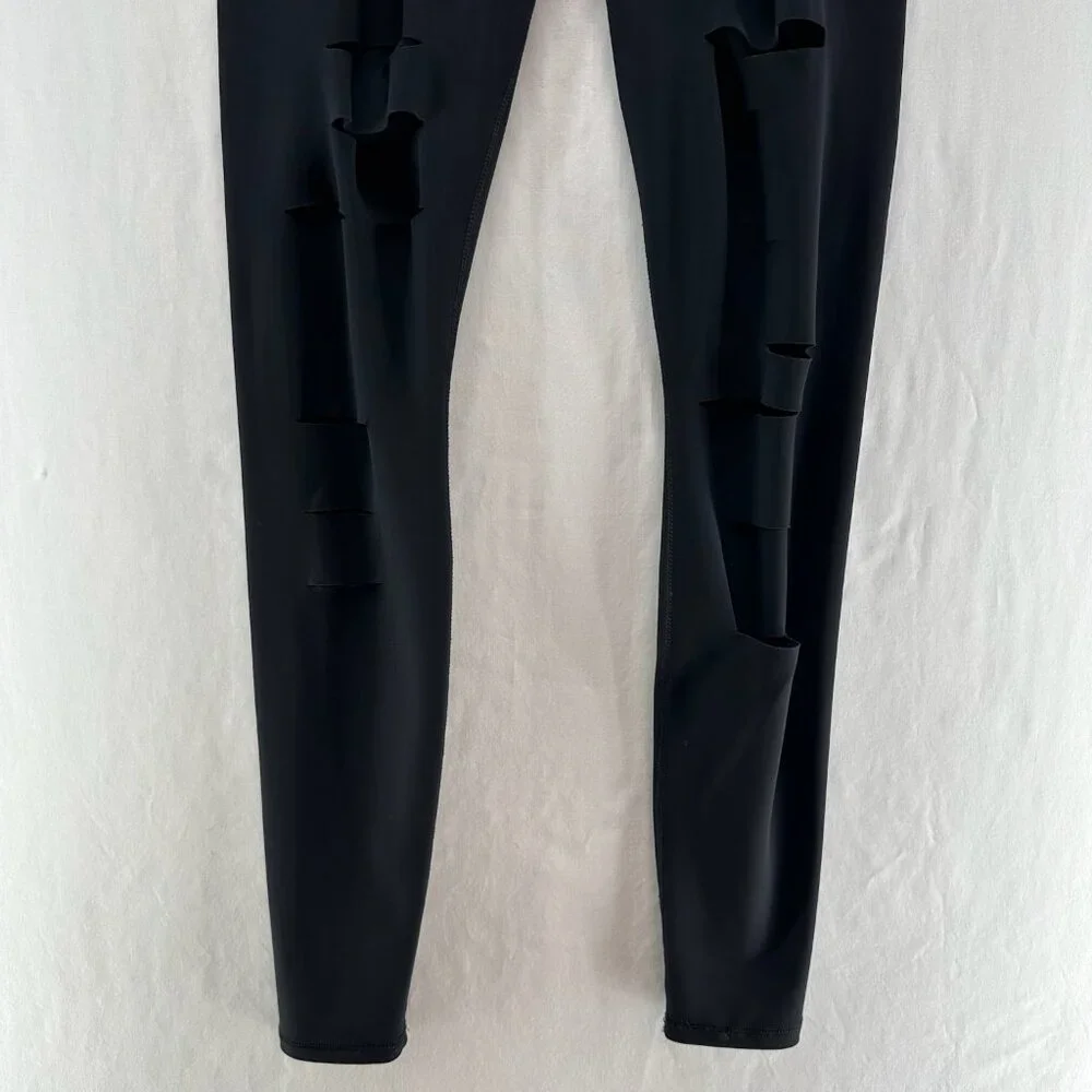 Alo Yoga Ripped Warrior Leggings XS High Rise Stretch Activewear Cut Out Black - Picture 6 of 12